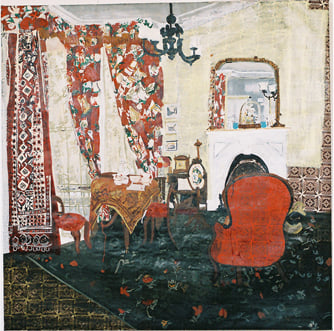 Ajrak in a Victorian Room, Oil on Vinyl
